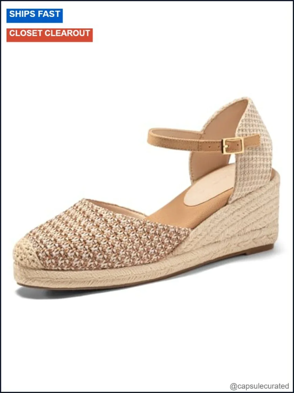 Women's Espadrille Wedge Sandals Raffia Closed Toe Ankle Strap